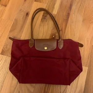 Maroon small Longchamp Le Pliage tote